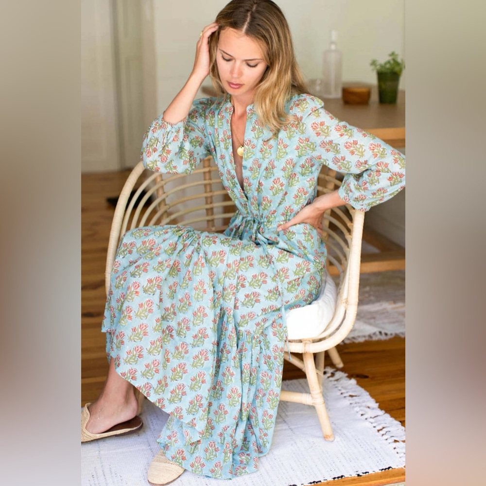 EMERSON FRY COTTON BLUE LONGSLEEVE MAXI DRESS MEDIUM - Picture 4 of 9